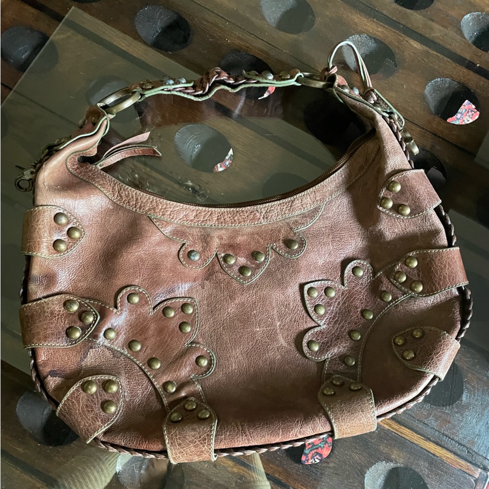 Isabella Fiore boho studded large leather hobo bag